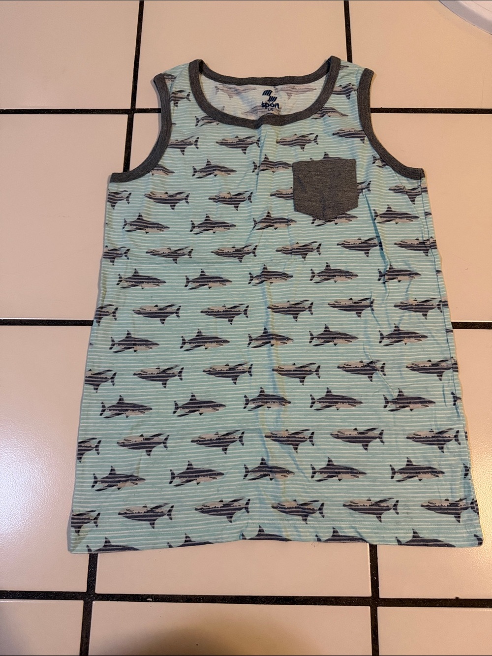 The Children's Place Mint & Gray Shark Print Tank Top